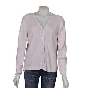 Preston & York Pale Pink Button Front Cardigan Sweater V-Neck Size Large